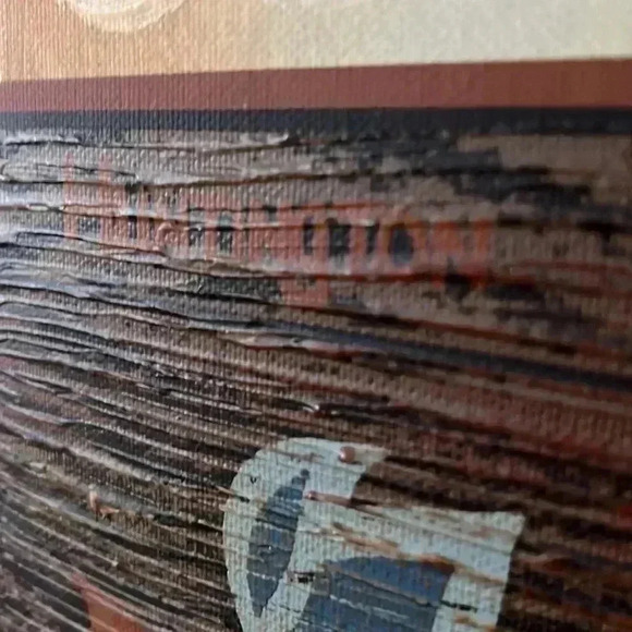 Vintage Huntington Folk Art  Oil On Canvas Shadow Box Scene 27”x33” - Picture 9 of 9